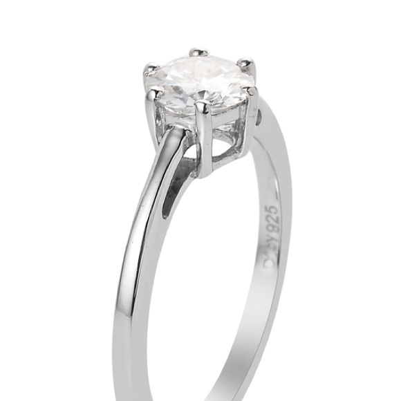 Moissanite VS EF Solitaire Ring in Platinum Over Sterling Silver - Picture 4 of 6